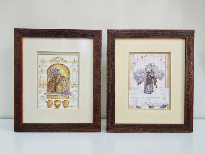 Pair of Framed Botanical Prints: Lavande & Hydrangeas