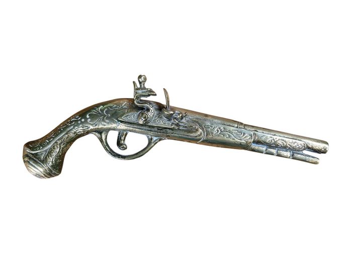 Vintage Replica Brass Flintlock Pistol Wall Hanger
