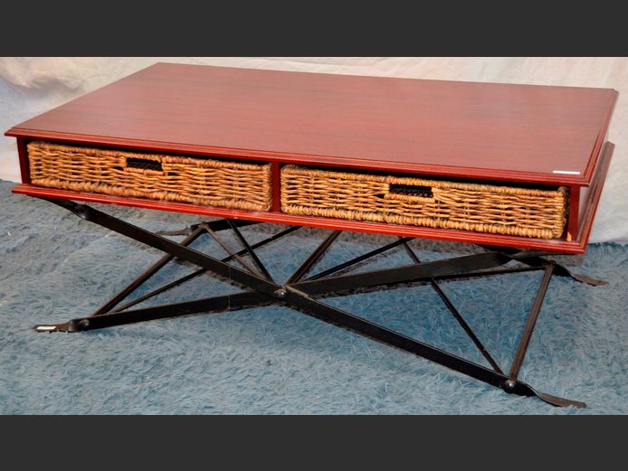 CHERRYWOOD & METAL 2 WICKER DRAWER COFFEE TABLE, 120 x 70 x 49cm