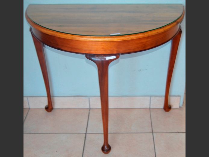 BLACKWOOD HALF MOON TABLE WITH GLASS TOP, 92 x 46 x 77cm