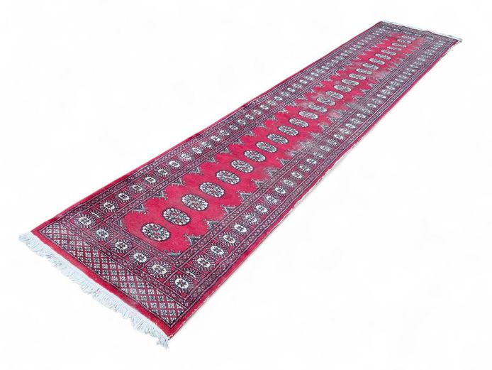 Vintage Hand Knotted Persian Red Bukhara Runner