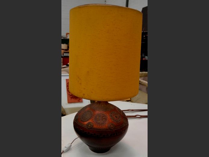 1960's BRONZE & GOLD TABLE LAMP, 71cm High