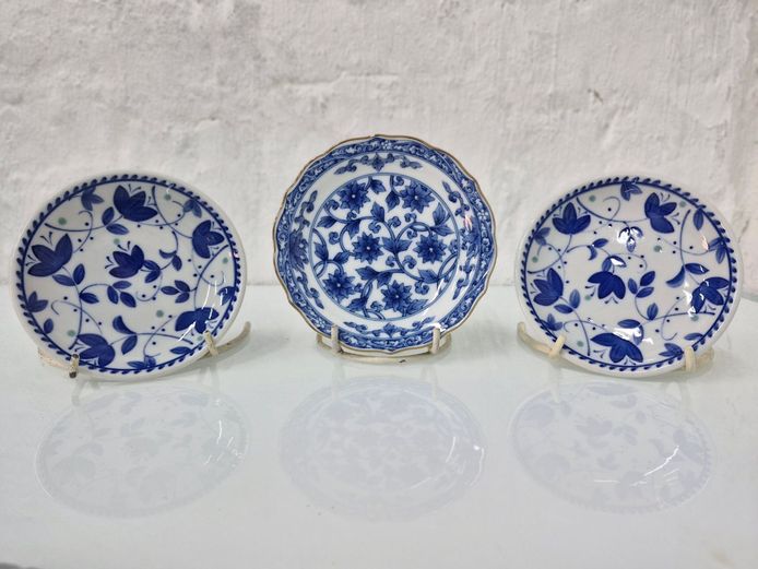 Trio of Vintage Japanese Blue and White Porcelain Mini Plates