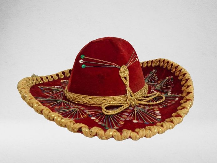Pigalle Red Velvet Mexican Sombrero with Gold Embroidery