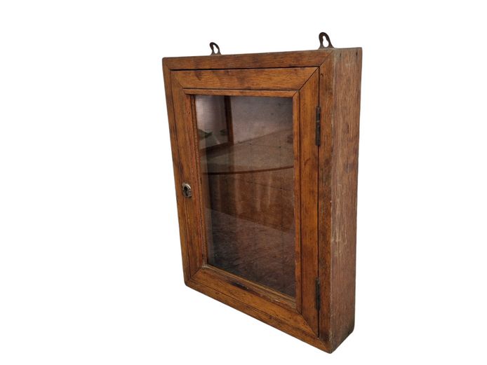 Vintage Wooden Wall Display Cabinet Glass Front