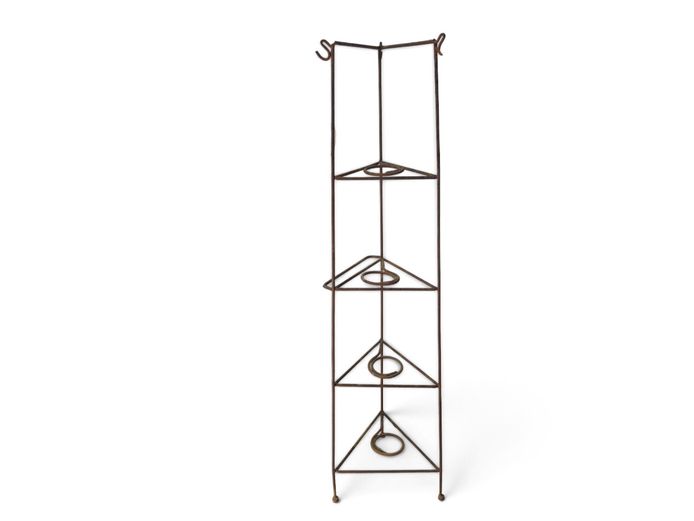 Vintage Industrial Wrought Iron Tiered Corner Plant Stand & Hanging Rack