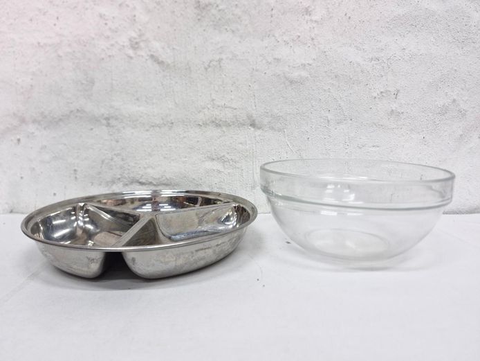 Stainless Steel Divided Dish & Glass Mixing Bowl