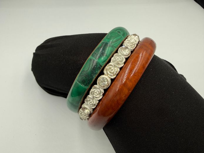 Set of three bangles - Brown, Green and White