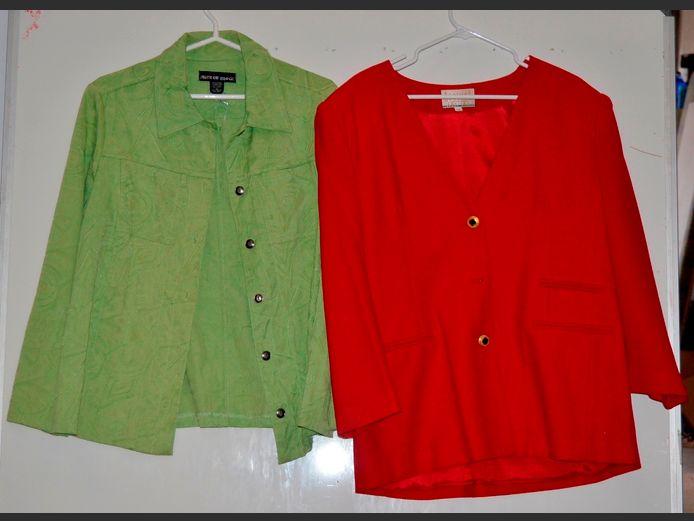 BRAEMAR RED LADIES JACKET [Size 16] & A MIRROR IMAGE GREEN LADIES JACKET [Size XL]