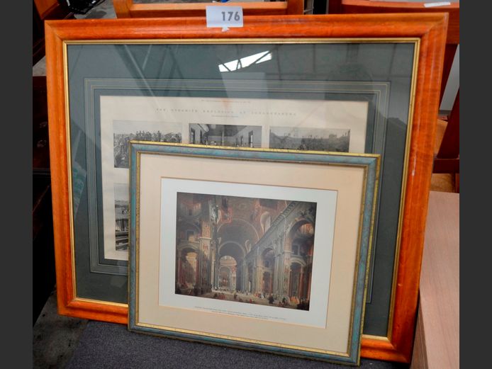 LOT OF 2 FRAMED PRINTS: DYNAMITE EXPLOSION OF JOHANNESBURG, 47 x 28cm, & ANOTHER, 28 x 21.5cm