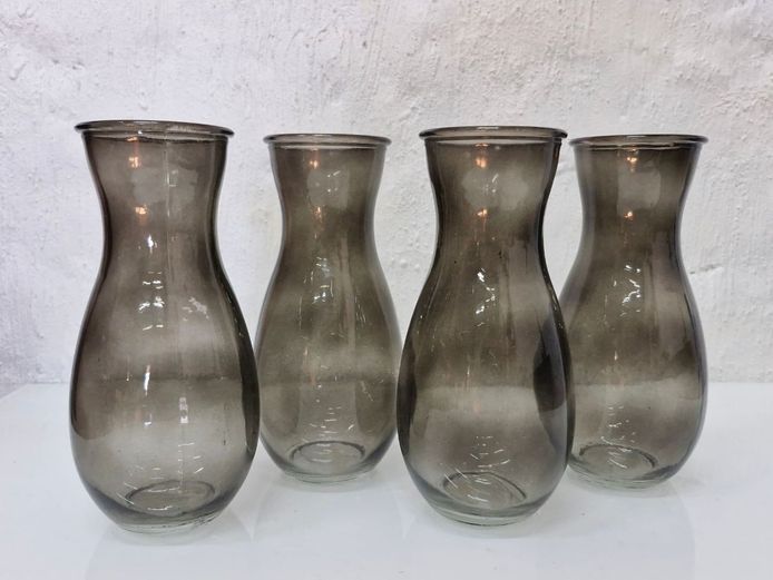 Set of 4 Smoky Grey Glass Bud Vases – Hourglass Floral Vases