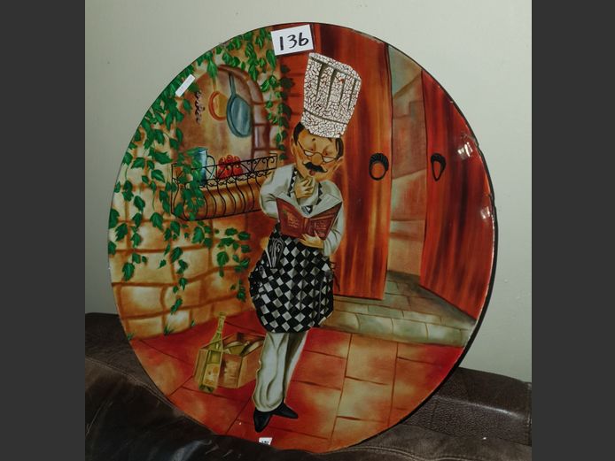 GLASS FIBRE HAND-PAINTED DECORATIVE WALL PLATE "THE CHEF"