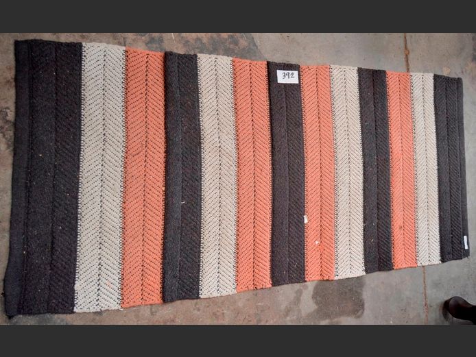 BROWN, BLACK & BEIGE RUG, 140 x 65cm