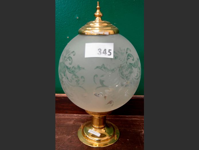 GLASS & BRASS PLATED LIGHT, 43cm High