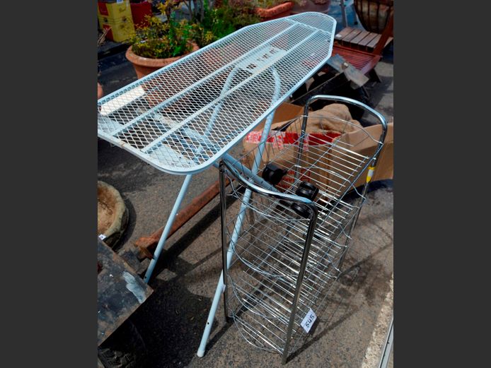 IRONING BOARD & A CHROME VEGGIE RACK