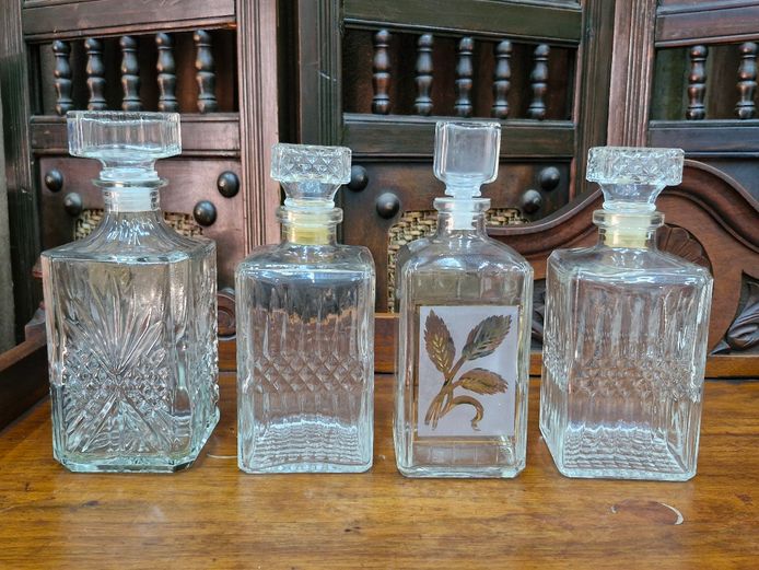 Collection of Vintage Glass Whisky Decanters