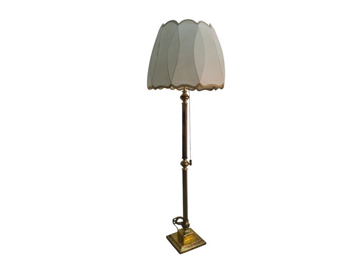 Vintage Brass-Plated Floor Lamp with Scalloped Shade