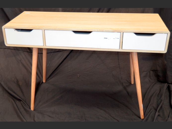 OAK FOIL & WHITE 3-DRAWER DESK, 120 x 45 x 76cm [Drawers scratched]