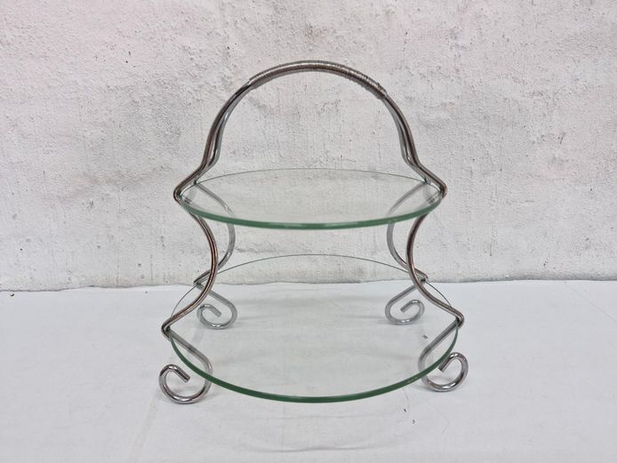 2-Tier Modern Chrome and Glass Cake/Pastry Stand