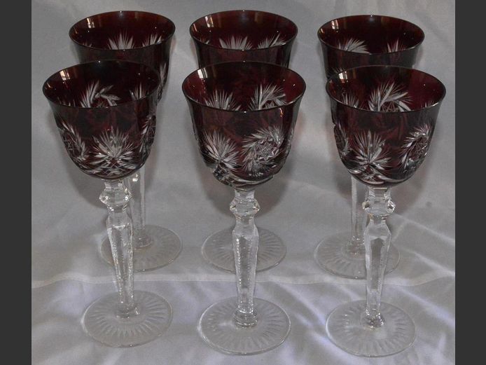 SET OF 6 BOHEMIAN CRYSTAL WINE GLASSES