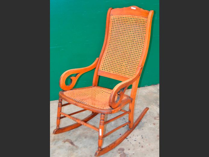 VINTAGE OAK & RATTAN ROCKING CHAIR [Rattan needs some TLC]