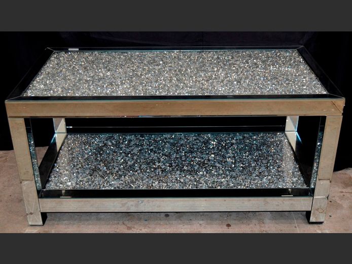 COFFEE TABLE WITH BEVELLED GLASS TOP & BOTTOM SHELF, 120 x 60 x 78cm [#: 413038460]