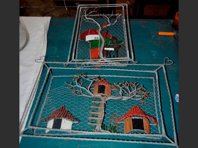 LOT OF 2:  WIRE & BEAD ARTWORKS, 58 x 39cm & 47 x 31cm