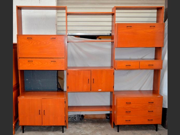 MID-CENTURY KIAAT 6-PIECE MODULAR WALL UNIT, 134 x 44 x 206cm