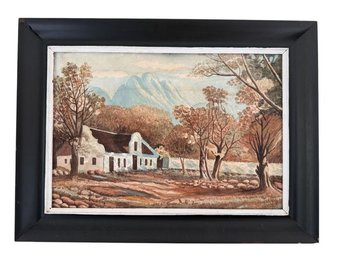 Framed Cape Farmhouse Landscape Painting