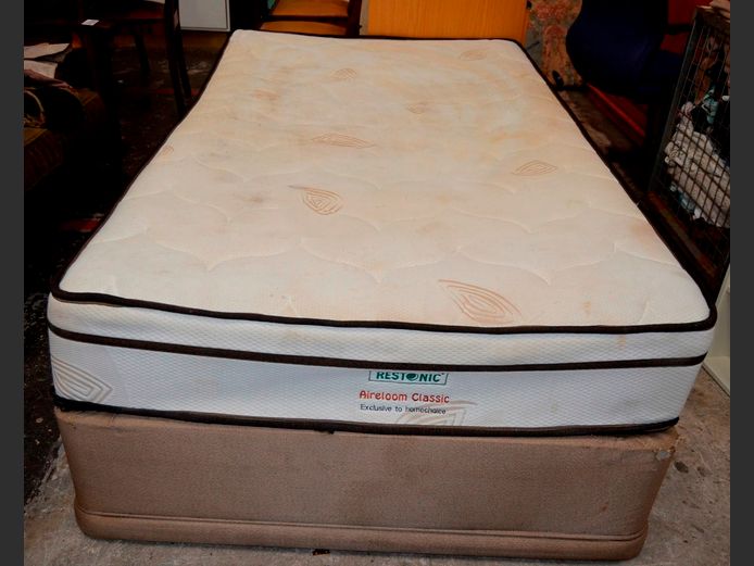 RESTONIC ¾ BED BASE & MATTRESS SET [Mattress stained]