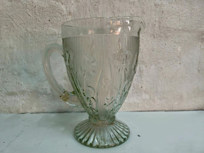 Vintage Pressed Glass Floral Pitcher