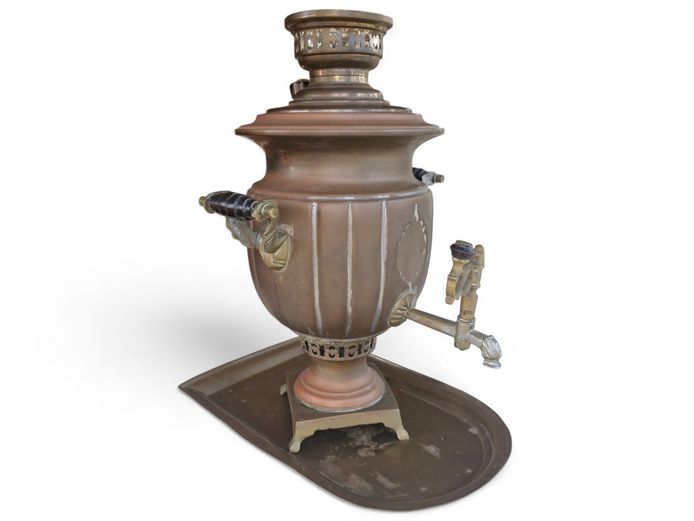 Antique Brass & Copper Russian Samovar with Tray