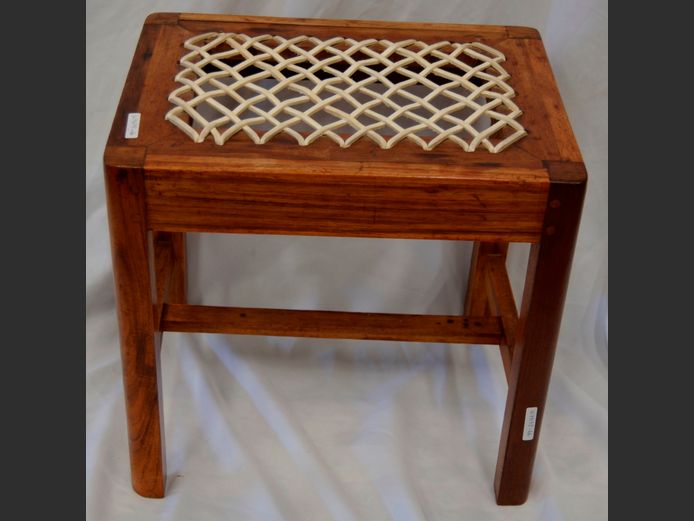 ANTIQUE STOOL WITH RIEMPIE SEAT, 43 x 32 x 42cm