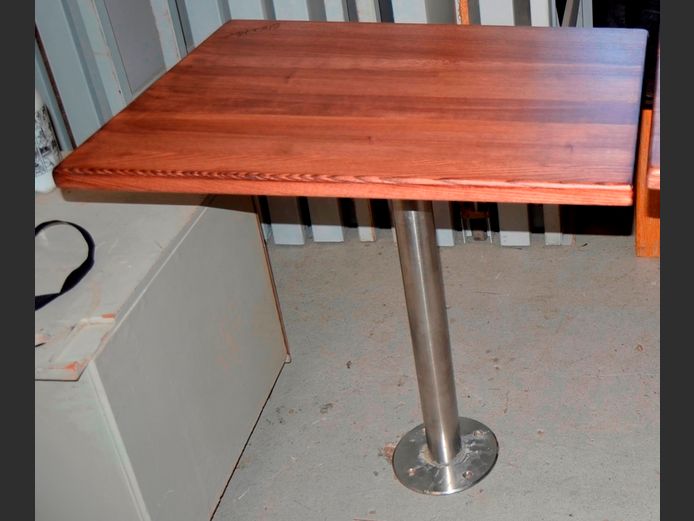 STAINED OAK FLOOR MOUNT 2-SEATER RESTAURANT TABLE, 74 x 55 x 76cm