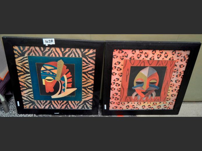 PAIR FRAMED ZANZIBAR PAINTINGS SIGNED CHRISTELLE, 37 x 36cm