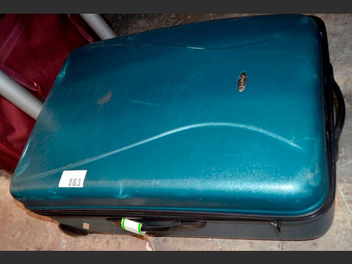 BLUE HARD SHELL SUITCASE, 50 x 28 x 75cm [1 wheel needed]