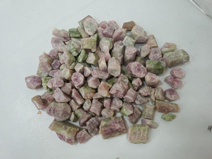 Lot of Rough Natural Pink and Green Tourmaline Crystal Specimens