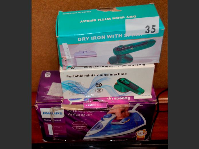 PHILIPS STEAM IRON & 2 x MINI PORTABLE IRONS [Faulty]
