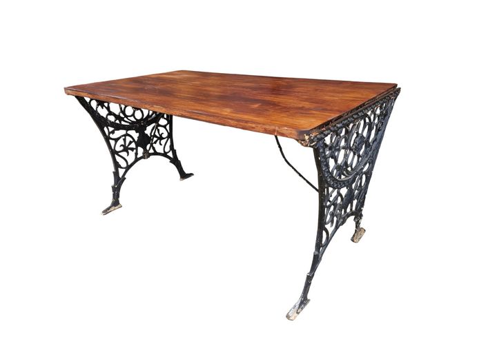 Industrial Antique Style Table with Cast Iron Filigree Legs