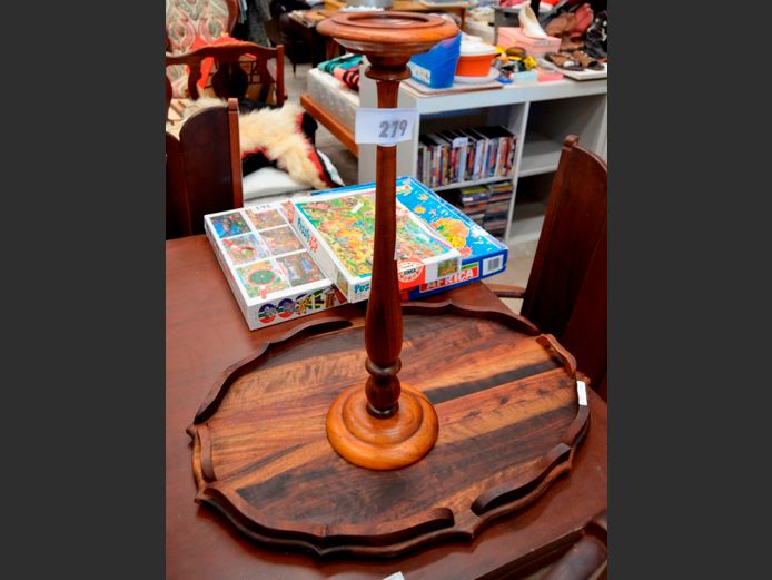BLACKWOOD TRAY, 60 x 44cm, & MAHOGANY ASHTRAY STAND, 59cm High