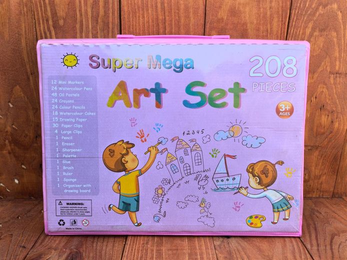 Super Mega 208 Piece Kids Art Set Painting & Drawing Kit - Pink Case