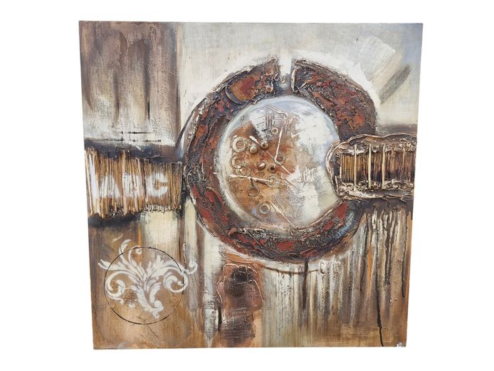Industrial Mixed-Media Abstract Canvas Assemblage