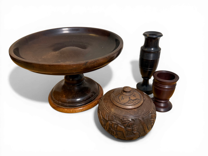 Assorted Hand-Carved Wooden Decor Collection (4-Piece Set)