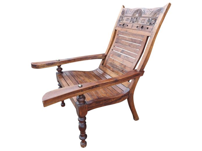 Antique Anglo-Indian Carved Teak Plantation Chair