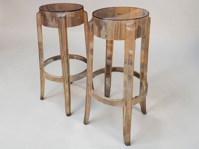 Modern Pair of Amber Acrylic Bar Stools