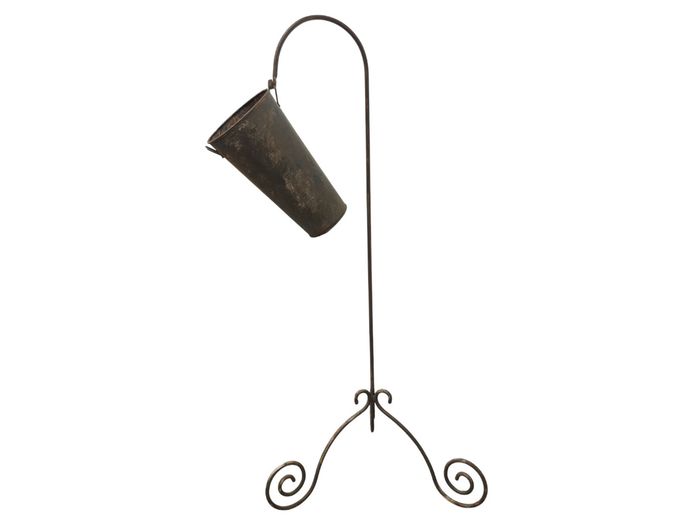 Vintage Metal Stand with Hanging Conical Tin Bucket