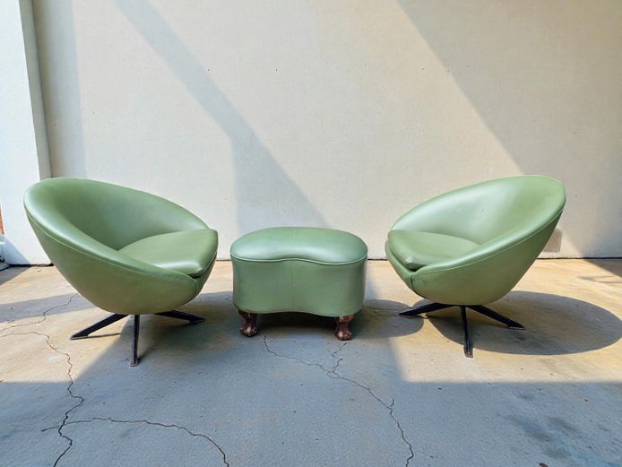 Retro Mid-Century Swivel Pod Chairs & Kidney Shaped Ottoman
