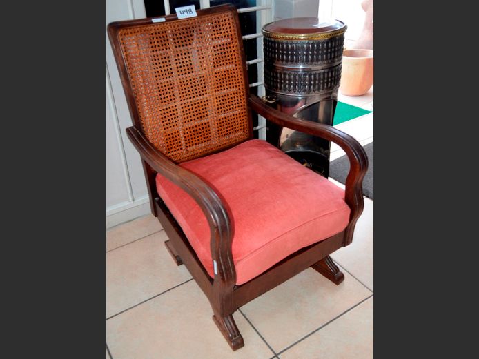 IMBUIA RATTAN BACK ROCKING CHAIR WITH PINK UPHOLSTERED CUSHION