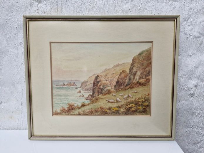 Norman Bradley Early 20thC Watercolor Painting - Cliffs Near The Lizard Cornwall