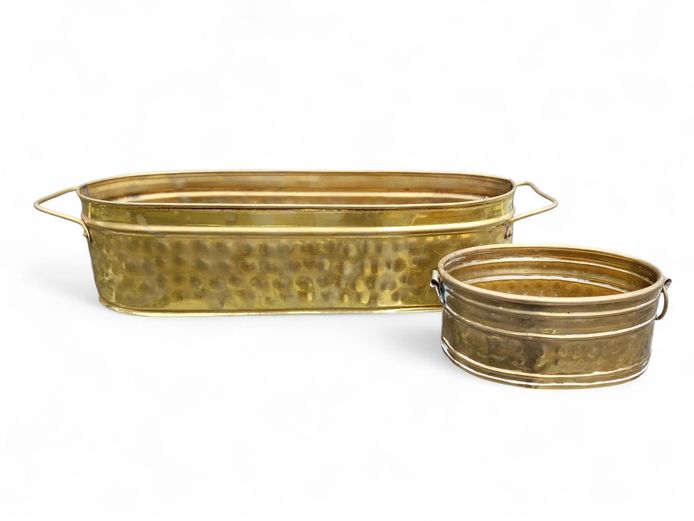 Set of Vintage Brass Oval Planters